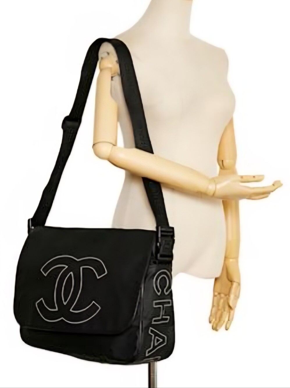 CHANEL Black CC  Sports Line Messenger Nylon Bag